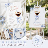 Invitation Fête de Mariage Café Fleurs Bleues
