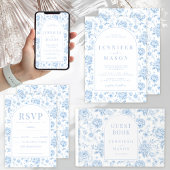 Poster Boho Blue Porcelain Floral Wedating Chart