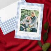 Ornement En Céramique Photo de Noël En vichy bleu (Personnalisez la collection de ce créateur indépendant.)