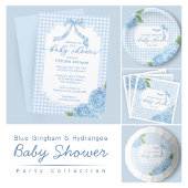 Invitation Baby Shower Hydrangea à carreaux Gingham Bleu