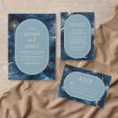 Minimalist Blue Beige Wedding Uitnodigingen Wikkel (Personaliseer de collectie van deze zelfstandige maker.)