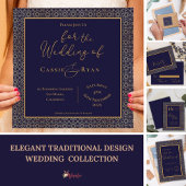 Carte Postale Blue Gold Intricate Design Wedding Enregistrer la