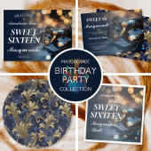 Invitation Mascarade en or bleu Anniversaire