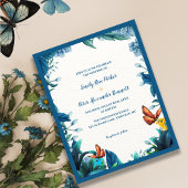 Cartons Réponse Blue Botanical Butterfly QR Code Wedding reply By