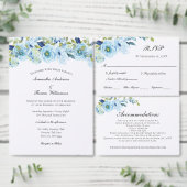 Invitation Bleu Floral Vert Élégant Mariage moderne (Personnalisez la collection de ce créateur indépendant.)