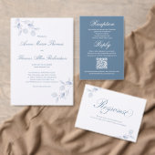 Dusty Blue Script QR Wedding RSVP Card (Personnalisez la collection de ce créateur indépendant. )