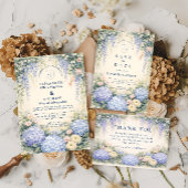 Invitation Mariage Fleur Bleue Hydrangea Et Rose Ivory