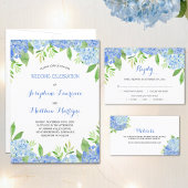 Carte Postale Faire-part Blue Hydrangea Floral Green Enregistrer la date