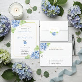 Blue Hydrangeas Wine Glass Wedding Flat Menu