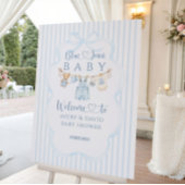 Signe De Table Baby Shower Garçon Moderne Rayure Jean Bleu