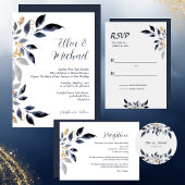 Invitation Feuilles bleus avec Mariage or