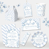 Invitation Bleu petit papillon fleuri bébé garçon douche