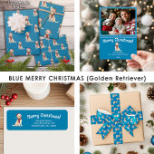 Blue Dog Illustration Santa Hat Christmas Gift Lab Cadeaulabel
