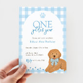 Invitation Blue Goldendoodle Dog One Golden Year Birthday