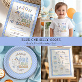 Serviette En Papier Blue One Silly Goose - Retro Boy First Birthday