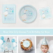 Serviette En Papier Un sot Goose Blue Plaid Boy 1er fête d'anniversair