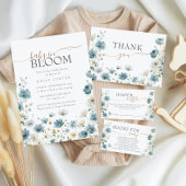 Blue Preppy Flowers Watercolor Baby Shower Kaart