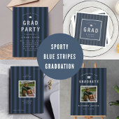 Invitation Modern Blue Sporty Stripes Graduation Party