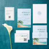 Invitation Mariage Code QR Aquarelle Plage Été Bleu (Personnalisez la collection de ce créateur indépendant. )