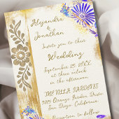 Invitation Blue & Gold Mexican Otomi Baroque Elegant Wedding