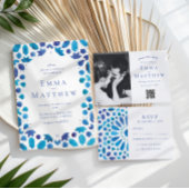 Carte D'accompagnement Carreaux bleu marocain QR Code Mariage