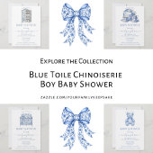 Invitation Service de thé en toile bleue Baby shower garçon