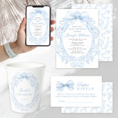 Invitation Cute Blue Toile Frame Bow Baby Boy Shower