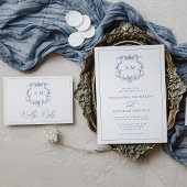 Serviette En Papier Victorien Baroque Floral Crest Blue Mariage