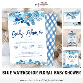 Aquarel Blauwe Bloemen Baby Shower Bedankjes Cadea Ronde Sticker
