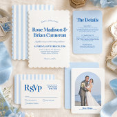Cartes d'invitation de mariage Blue Wavy Cabana
