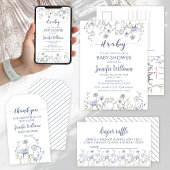 Assiettes En Carton Bleu fleur sauvage fleuri garçon baby shower Plaqu