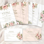 Invitation Pêche douce et Mariage floral rose pâle