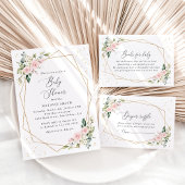 Roze bloemen, witte bloemen, groen, Baby shower All In One Uitnodiging