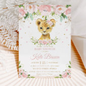 Roze Bloemen Schattige Leeuwenwelpje Baby shower 1 Waterfles Etiket