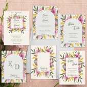 Blush Pink Lily Arched RSVP Card with QR Code Kaartje