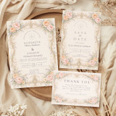 Invitation Blush Peach Baroque Rose Wedding