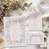 Save The Date Mariage floral rose et bleu