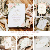 Blindenroze en goudbloemen botanische bruiloft informatiekaartje