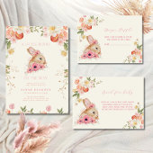 Invitation Baby shower lapin fleuri rose pâle