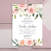 Blush roze en perzik bloemen en gouden boho bruilo kaart