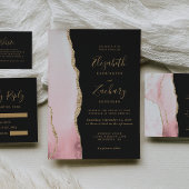Cartons Réponse Mariage foncé moderne Blush Gold Agate