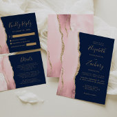 Carte D'accompagnement Code QR de mariage Navy Agate Or Rose Bon Marché