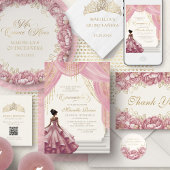 Sticker Rond Quinceanera florale rose vif