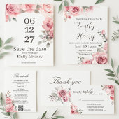 Blush Pink Rose Wedding RSVP Card
