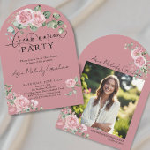 Invitation Pink Roses Script Photo Graduation Announcement