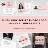 Carte De Visite Blush Pink Black Script Photo Lashes Studio