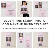Carte De Visite Code QR Logo Script Rose Pâle Photo Maquillage