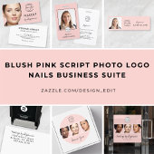Carte De Visite Blush Pink Script Logo QR Code Photo Makeup
