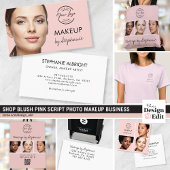 Blush Pink Script Logo QR Code Photo Makeup Visitekaartje