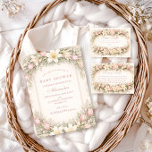 Invitation Fête de Bébé Jardin de Tulipes et de Lys Rose